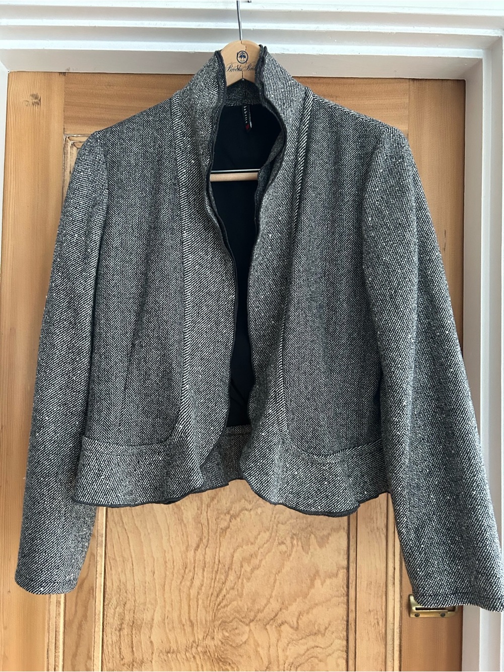 Babette Women’s Gray Herringbone Open-Front Blazer
